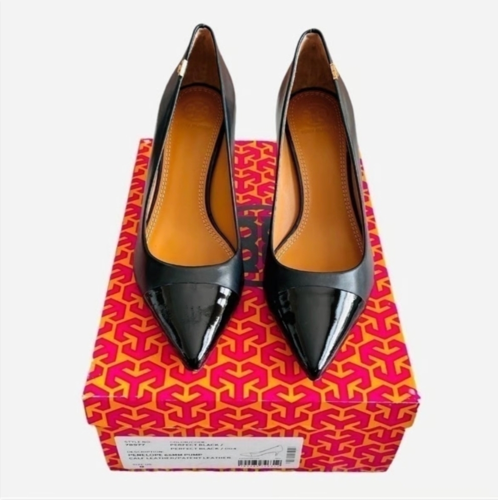 Tory Burch Penelope 65MM Black Leather Pumps Women’s Size 5.5 Made in Italy - Picture 4 of 9